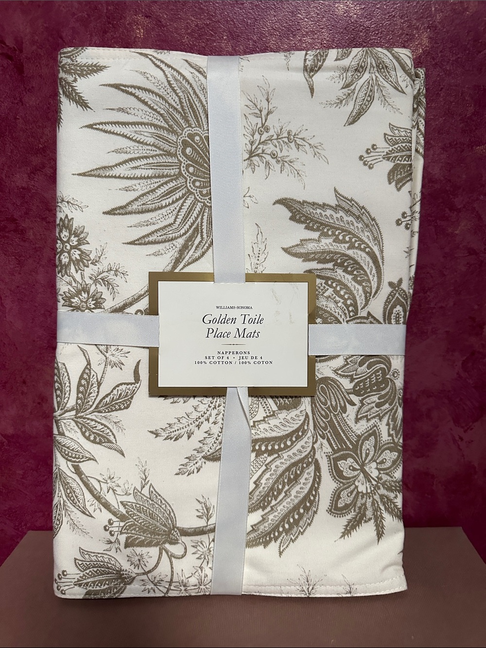 Williams Sonoma Cream and Gold Toile Cotton Placemats new set of 4